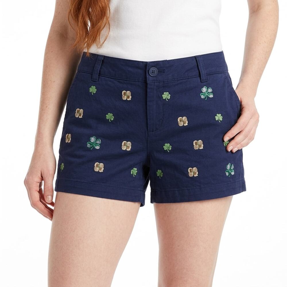 e5 College Classics Navy Embroidered Chino Stretch Shorts Women Size 11
